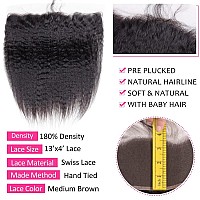 Odir 13X4 Lace Closure Frontal 180 Density Kinky Straight Brazilian Human Hair 18 Inch Unprocessed 9A Yaki Straight Virgin Hair