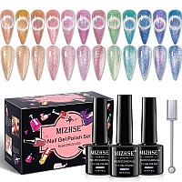 Mizhse Unicorn Cat Eye Gel Nail Polish 7Ml Pearl Mermaid Cateye Magnetic Gel Polish Kit Pink Blue Soak Off Uv Led Diy Manicure