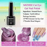 Mizhse Unicorn Cat Eye Gel Nail Polish 7Ml Pearl Mermaid Cateye Magnetic Gel Polish Kit Pink Blue Soak Off Uv Led Diy Manicure