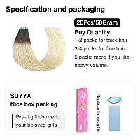 Suyya Tape In Hair Extensions Human Hair Ombre Darkest Brown To Platinum Blonde 20 Inch 50Gpack 20Pcs Straight Seamless Skin We