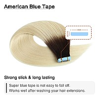 Suyya Tape In Hair Extensions Human Hair Ombre Darkest Brown To Platinum Blonde 20 Inch 50Gpack 20Pcs Straight Seamless Skin We