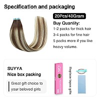 Suyya Tape In Hair Extensions Human Hair Balayage Chocolate Brown To Bleach Blonde And Chestnut Brown 40Gpack 20Pcs Straight Se