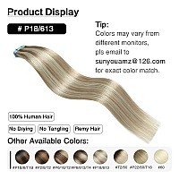 Suyya Tape In Hair Extensions Human Hair Ash Blonde Highlighted Bleach Blonde 16 Inch 40Gpack 20Pcs Straight Seamless Skin Weft