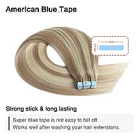 Suyya Tape In Hair Extensions Human Hair Ash Blonde Highlighted Bleach Blonde 16 Inch 40Gpack 20Pcs Straight Seamless Skin Weft