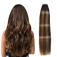 Suyya Tape In Hair Extensions Human Hair Balayage Darkest Brown To Light Brown 20 Inch 50Gpack 20Pcs Straight Seamless Skin Wef