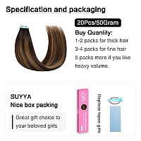 Suyya Tape In Hair Extensions Human Hair Balayage Darkest Brown To Light Brown 20 Inch 50Gpack 20Pcs Straight Seamless Skin Wef