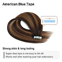 Suyya Tape In Hair Extensions Human Hair Balayage Darkest Brown To Light Brown 20 Inch 50Gpack 20Pcs Straight Seamless Skin Wef