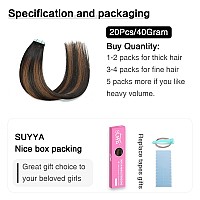 Suyya Tape In Hair Extensions Human Hair Balayage Natural Black To Chestnut Brown 14 Inch 40Gpack 20Pcs Straight Seamless Skin