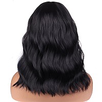 Beron 14 Inches Black Wigs With Bangs For Women Short Curly Wig Black Bob Wig For Girl Natural Looking Wavy Wigs