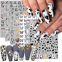 7 Sheets Cartoon Nail Art Stickers Nails Art Supplies 3D Selfadhesive Nail Decals Holographic Cow Graffiti Butterfly Leopard Pr