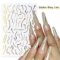 10 Sheets Line Nail Art Stickers Gold Nail Decals 3D Selfadhesive Nail Art Supplies Colorful Wavy Stripe Lines Star Moon Heart