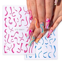 10 Sheets Line Nail Art Stickers Gold Nail Decals 3D Selfadhesive Nail Art Supplies Colorful Wavy Stripe Lines Star Moon Heart