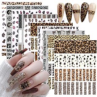 10 Sheets Leopard Print Nail Art Stickers 3D Selfadhesive Nail Decals Holographic Leopard Line French Animal Nail Sticker For W