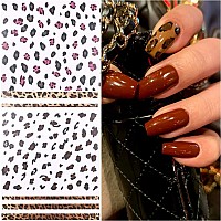 10 Sheets Leopard Print Nail Art Stickers 3D Selfadhesive Nail Decals Holographic Leopard Line French Animal Nail Sticker For W