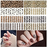 10 Sheets Leopard Print Nail Art Stickers 3D Selfadhesive Nail Decals Holographic Leopard Line French Animal Nail Sticker For W