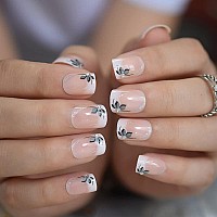 Coolnail Short Flower Classic Press On Acrylic Nails Square Natural Designed Finger Nails Daily Office Blingbling Glitter Fake N