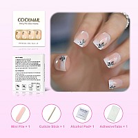 Coolnail Short Flower Classic Press On Acrylic Nails Square Natural Designed Finger Nails Daily Office Blingbling Glitter Fake N