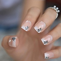 Coolnail Short Flower Classic Press On Acrylic Nails Square Natural Designed Finger Nails Daily Office Blingbling Glitter Fake N