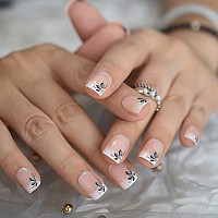 Coolnail Short Flower Classic Press On Acrylic Nails Square Natural Designed Finger Nails Daily Office Blingbling Glitter Fake N