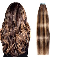 Suyya Tape In Hair Extensions Human Hair 50Gpack 20Pcs Straight Seamless Skin Weft Tape In Real Hair Extensions Ombre Balayage