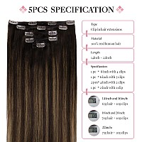 Maxita Hair Extensions Real Human Hair 22 Inch 85G 5Pcs Balayage Dark Brown Mixed Chestnut Brown Clip In Hair Extensions Remy