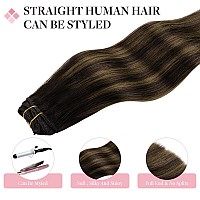 Maxita Hair Extensions Real Human Hair 22 Inch 85G 5Pcs Balayage Dark Brown Mixed Chestnut Brown Clip In Hair Extensions Remy