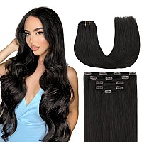 Maxita Clip In Hair Extensions Real Human Hair 20 Inch 5Pcs 80G Natural Black Real Hair Extensions Natural Straight Hair Extens