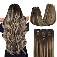 Maxita Hair Extensions Real Human Hair 5Pcs 14 Inch 75G Balayage Chocolate Brown To Honey Blonde Clip In Hair Extensions Remy