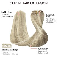 Maxita Human Hair Extensions Clip In Ash Blonde Highlighted Platinum Blonde 5Pcs 85G 22 Inch Clip In Hair Extensions Real Huma