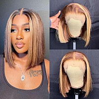 Ua 13X6 Deep Part Hd Highlight 27 Colored Short Bob Lace Front Wigs Human Hair Brazilian Invisible Lace Front Wigs Pre Plucked