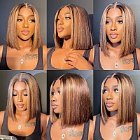 Ua 13X6 Deep Part Hd Highlight 27 Colored Short Bob Lace Front Wigs Human Hair Brazilian Invisible Lace Front Wigs Pre Plucked