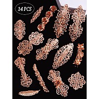 14Pcs Retro Vintage Rose Gold French Barrette Kalolary Vintage Metal Decorative Hair Clips Spring Hairpins Hair Jewelry Access