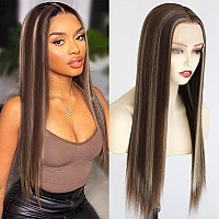 Lovestory Highlight Blonde Lace Front Wig Long Straight 13X3 Brown Color Heat Resistant Synthetic Lace Front Wigs Free Part For