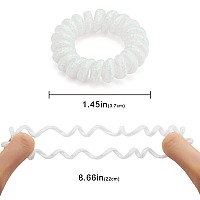 Spiral Hair Ties (Glitter White,12 Pcs), Coil Hair Ties for Thick Hair, Ponytail Holder Hair Ties for Women , No Crease Hair Ties, Phone Cord Hair Ties for all Hair Types with Plastic Spiral