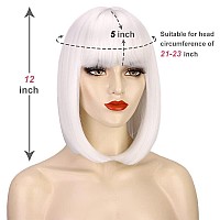 Aisi Beauty White Wig With Bangs Short White Wigs For Women 12 Inch Short Straight White Bob Wig Synthetic Cosplay Wig