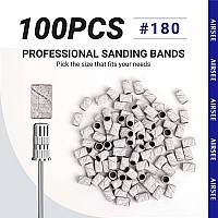 Airsee Sanding Bands For Electric Nail Drill 100 Piece Set 180 Grit Medium Acrylic File Attachments Professional 1 Sander Mandre