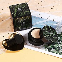 2 PCS Air Cushion CC Cream Nature Foundation,Foundation Brush Powder Brush,Moisturizing Concealer, Bright Makeup Base Long Lasting with Mushroom Makeup Sponge