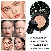 2 PCS Air Cushion CC Cream Nature Foundation,Foundation Brush Powder Brush,Moisturizing Concealer, Bright Makeup Base Long Lasting with Mushroom Makeup Sponge