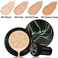 2 PCS Air Cushion CC Cream Nature Foundation,Foundation Brush Powder Brush,Moisturizing Concealer, Bright Makeup Base Long Lasting with Mushroom Makeup Sponge