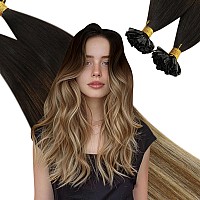 Ugeat Ombre Hair Extensions Keratin Tip Remy Hair Extensions Dark Brown Mix Medium Brown With Light Blonde Hair Extensions Real