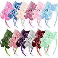 Siquk Headband With Bow 12 Colors Grosgrain Ribbon Hair Bands For Girls 12 Pieces