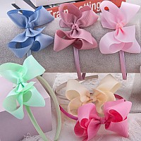 Siquk Headband With Bow 12 Colors Grosgrain Ribbon Hair Bands For Girls 12 Pieces