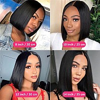 Amella Hair U Part Wig Human Hair Wigs For Black Women 12inch Short Bob Straight Wig Brazilian Remy Human Hair Bob Wigs Clip in Half Wig U Part Hair Wigs Natural Black Color