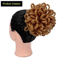 Kgbfass Light Brown Locs Ponytail Drawstring Buns For Black Women Dreadlock Ponytail Curly Loc Petal Bun Braided Faux Locs Bun C