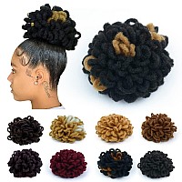 Kgbfass Black Brown Loc Ponytail Drawstring Buns For Black Women Curly Loc Petal Bun Dreadlock Ponytail Braided Faux Locs Bun Cl