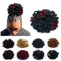 Kgbfass Black Burgundy Loc Ponytail Drawstring Buns For Black Women Curly Loc Petal Bun Dreadlock Ponytail Braided Faux Locs Chi