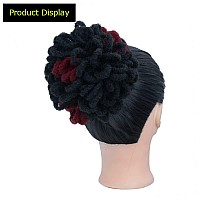 Kgbfass Black Burgundy Loc Ponytail Drawstring Buns For Black Women Curly Loc Petal Bun Dreadlock Ponytail Braided Faux Locs Chi