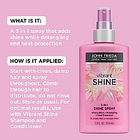 John Frieda Vibrant Shine Spray, Glossy Hair Treatment & Weightless Argan Oil Spray for Detangling, with Heat Protectant up to 450F, 5 Ounce