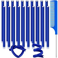 20 Pcs Flexible Curling Rods Twist Foam Hair Rollers Soft Foam No Heat Hair Rods Rollers Curlers and Steel Pintail Comb Rat Tail Comb for Women Girls Long and Short Hair (Royal Blue,0.31 x 9.4 Inch)