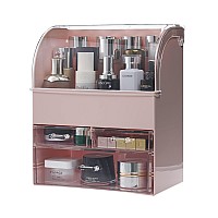 Moochi Pink Professional Large Cosmetic Makeup Organizer Dust Water Proof Cosmetics Storage Display Case With Drawers Portable F